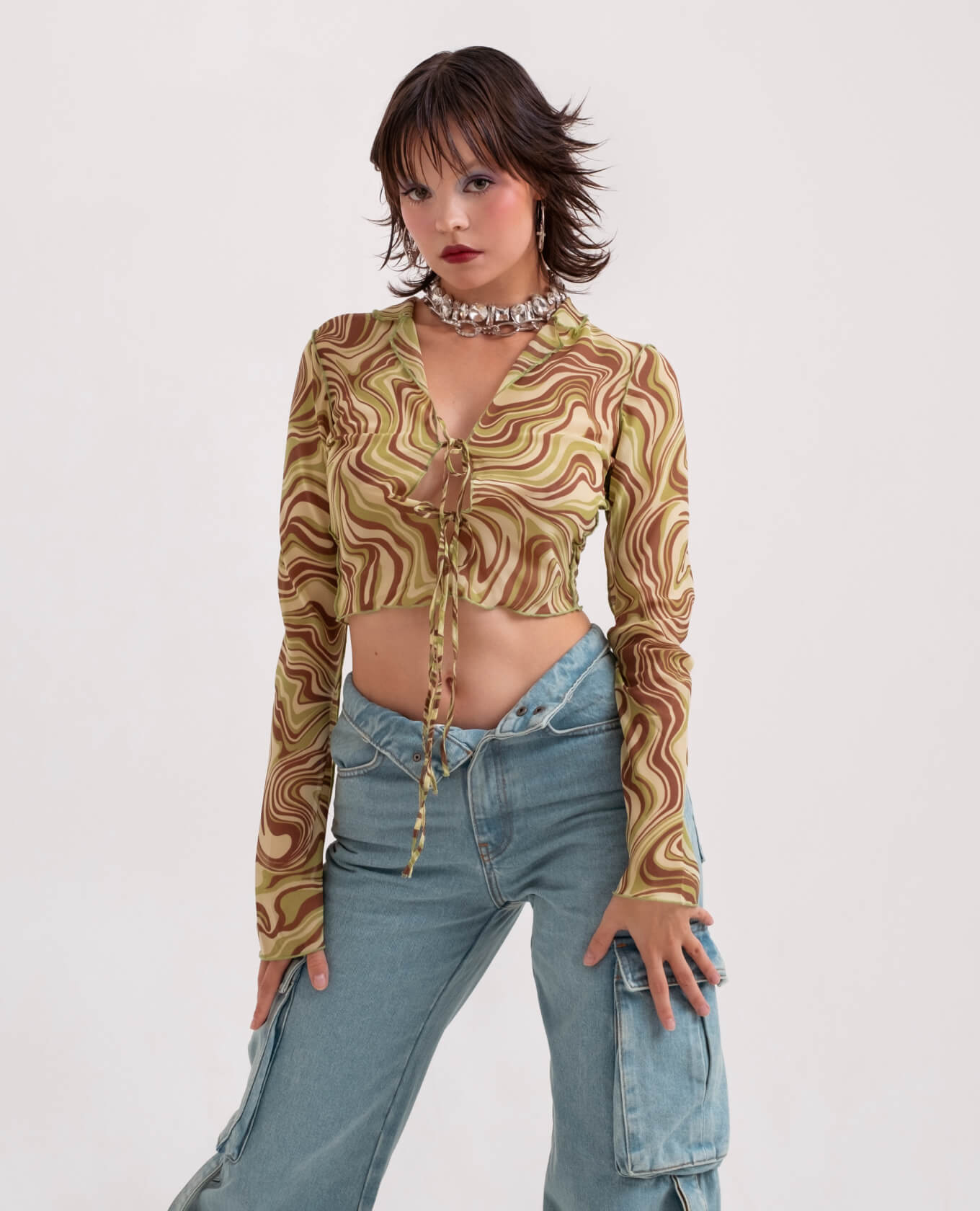 Tie-front chiffon blouse